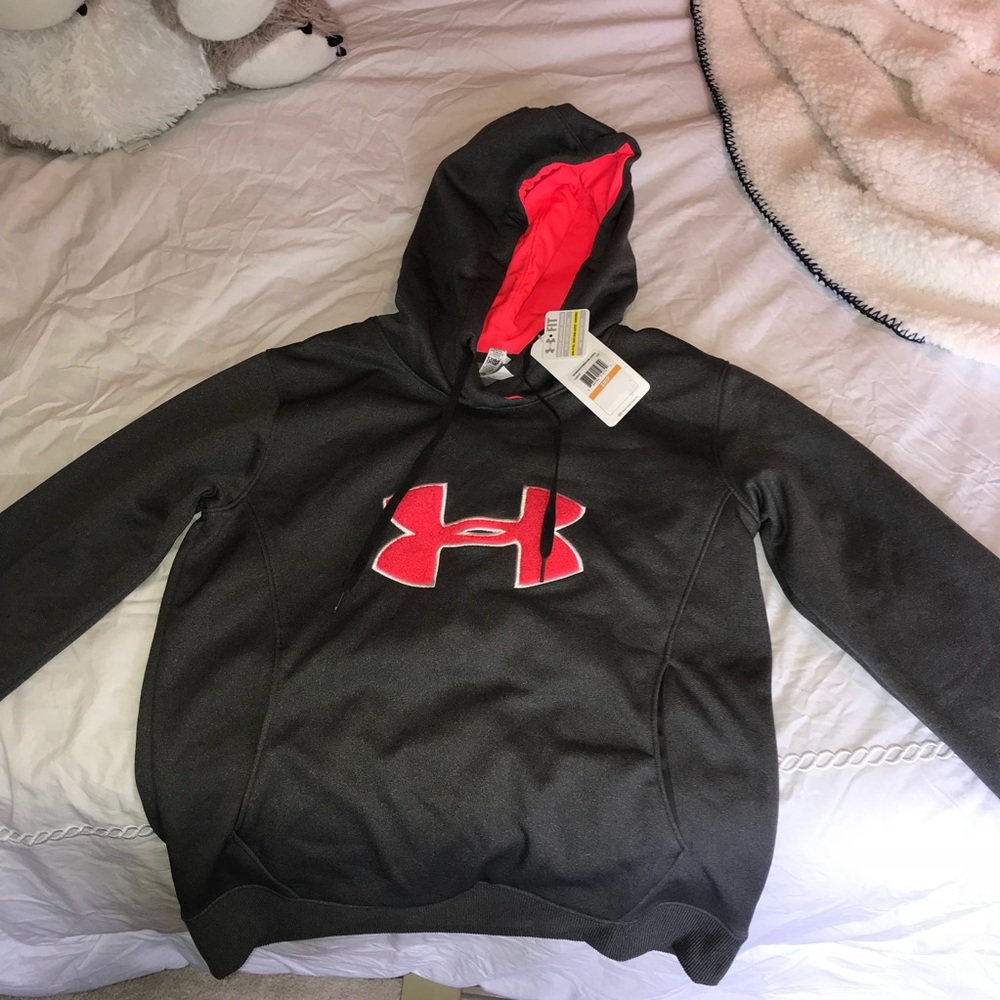 Gray & Pink Under Armour Hoodie (Cold Gear)